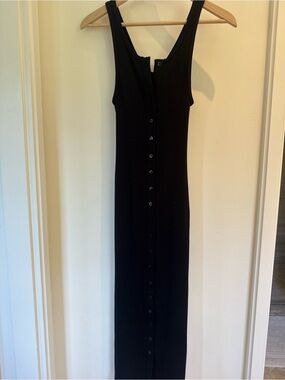 Black Ribbed Button-Front Tank Dress
